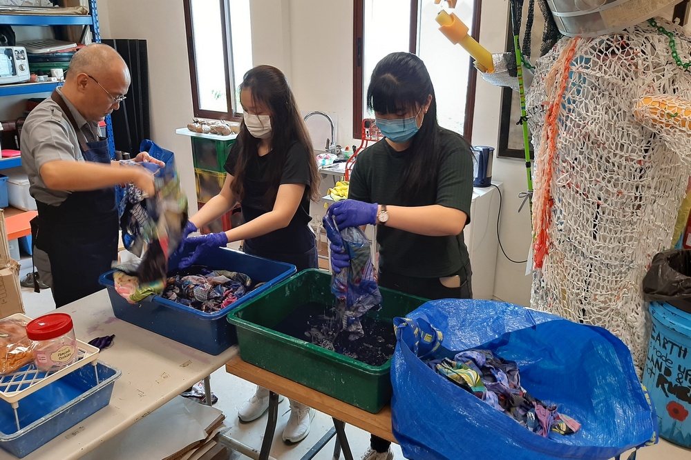 Quilts are dyed blue to look more like jeans. (Photo by Bernard Ng Jia Han)  